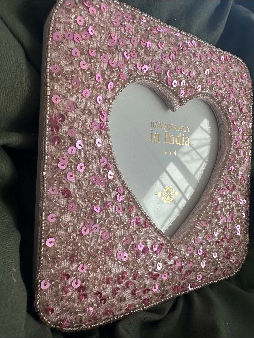 4x4 Pink Sequin Heart Photo Frame (with stand)